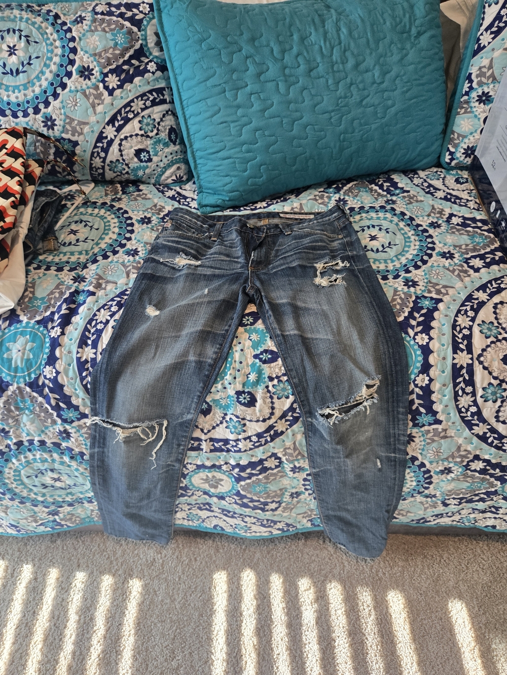 Ag Adriano Goldschmied Distressed Dark Blue Boyfriend Jeans